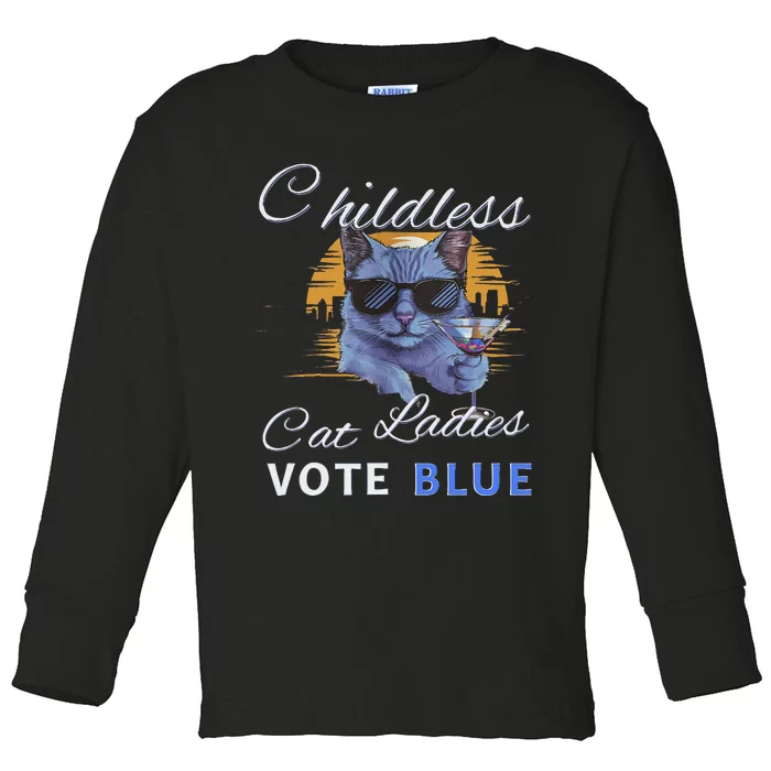 Childless Cat Ladies Vote Blue In November Kamala President Gift Toddler Long Sleeve Shirt