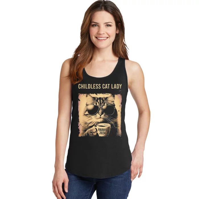 Childless Cat Lady Vintage Coffee Cat Gift Ladies Essential Tank