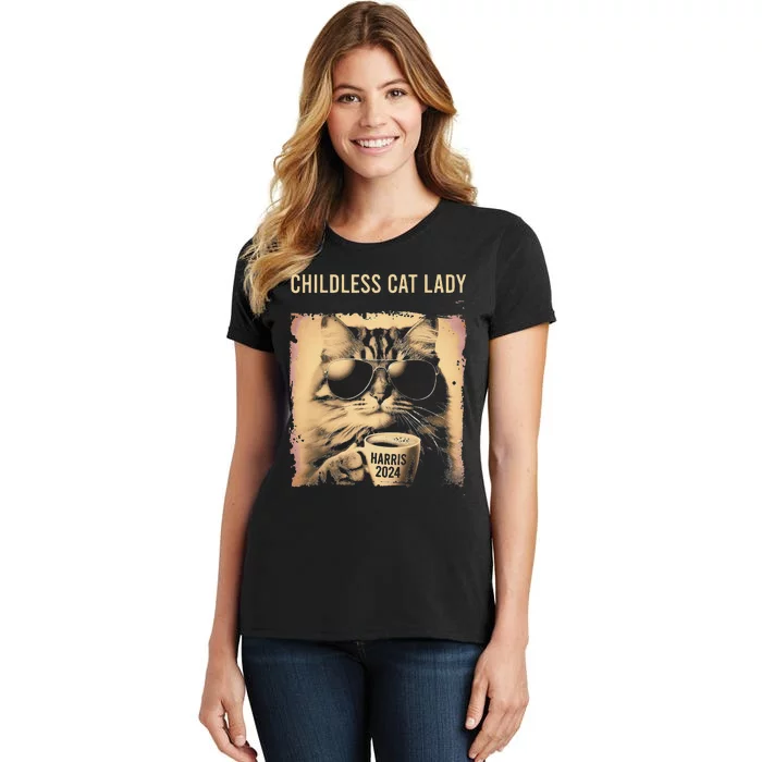 Childless Cat Lady Vintage Coffee Cat Gift Women's T-Shirt