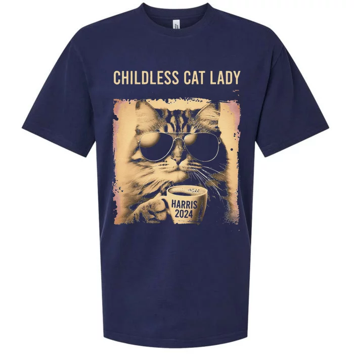 Childless Cat Lady Vintage Coffee Cat Gift Sueded Cloud Jersey T-Shirt