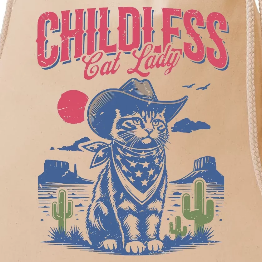 Childless Cat Lady Kamala Harris Cowboy Cat Drawstring Bag