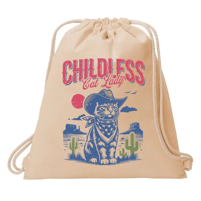 Childless Cat Lady Kamala Harris Cowboy Cat Drawstring Bag