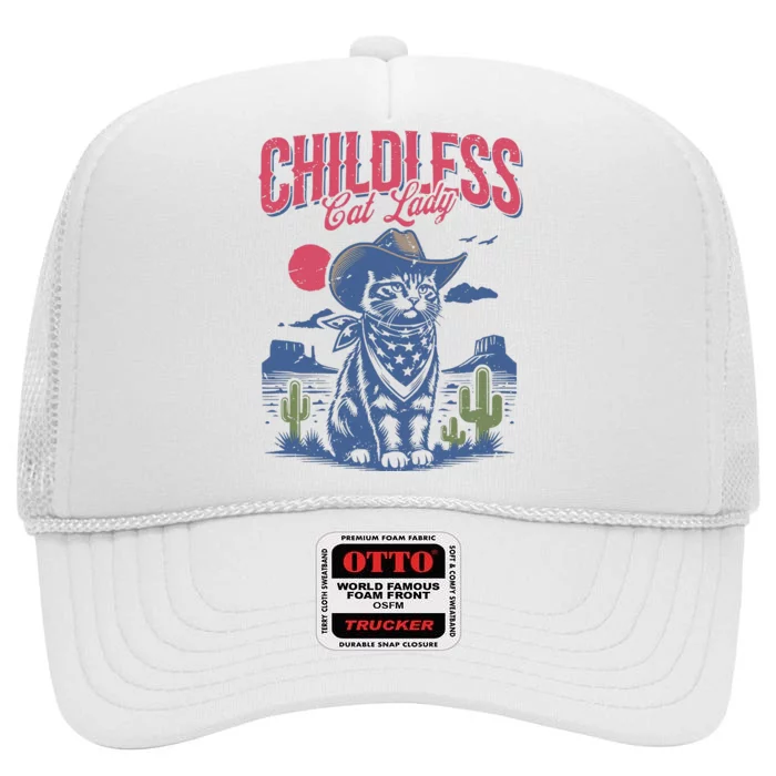 Childless Cat Lady Kamala Harris Cowboy Cat High Crown Mesh Trucker Hat