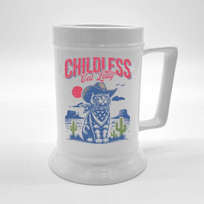 Childless Cat Lady Kamala Harris Cowboy Cat Front & Back Beer Stein