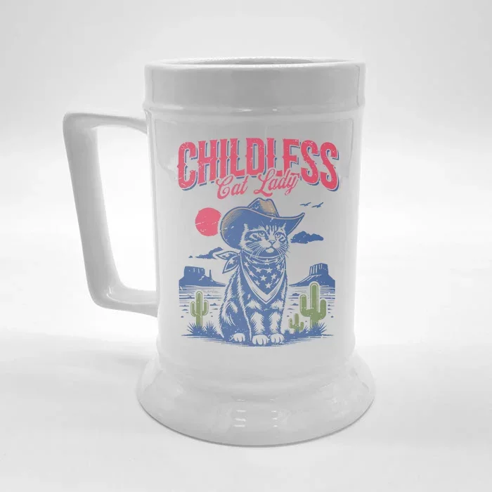 Childless Cat Lady Kamala Harris Cowboy Cat Front & Back Beer Stein