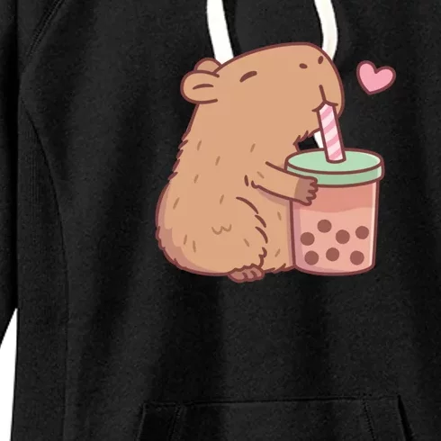 Cute Capybara Loves Bubble Tea Women's Fleece Hoodie