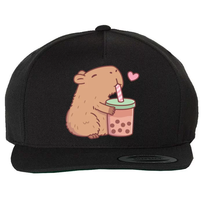 Cute Capybara Loves Bubble Tea Wool Snapback Cap