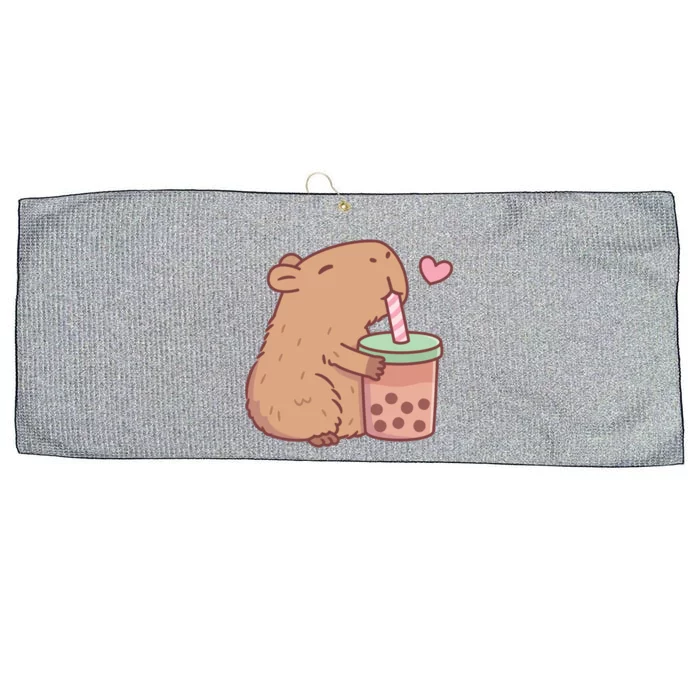 Cute Capybara Loves Bubble Tea Large Microfiber Waffle Golf Towel