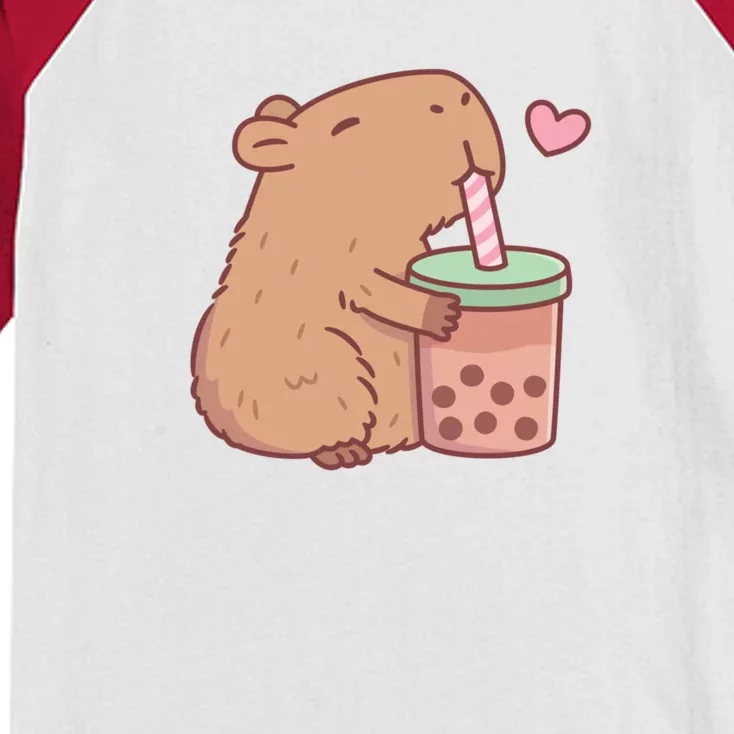 Cute Capybara Loves Bubble Tea Kids Colorblock Raglan Jersey