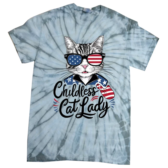 Childless Cat Lady Patriotic Tie-Dye T-Shirt