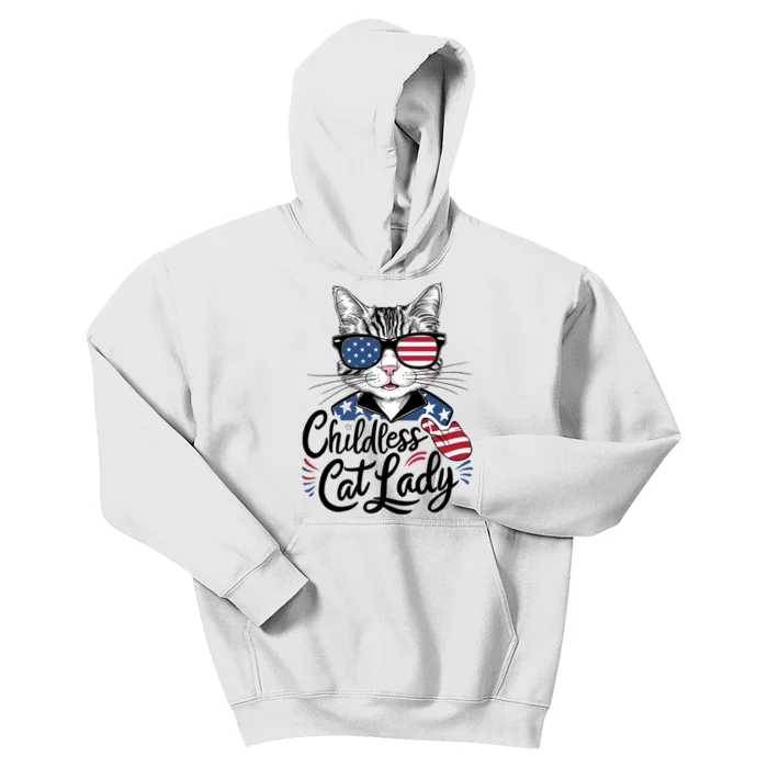 Childless Cat Lady Patriotic Kids Hoodie