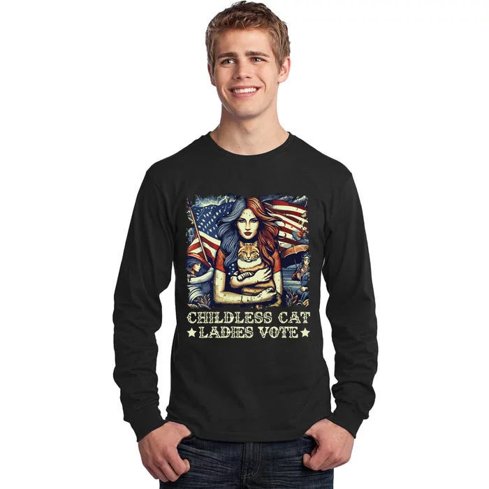 Childless Cat Ladies Vote Kamala Harris 2024 Tall Long Sleeve T-Shirt