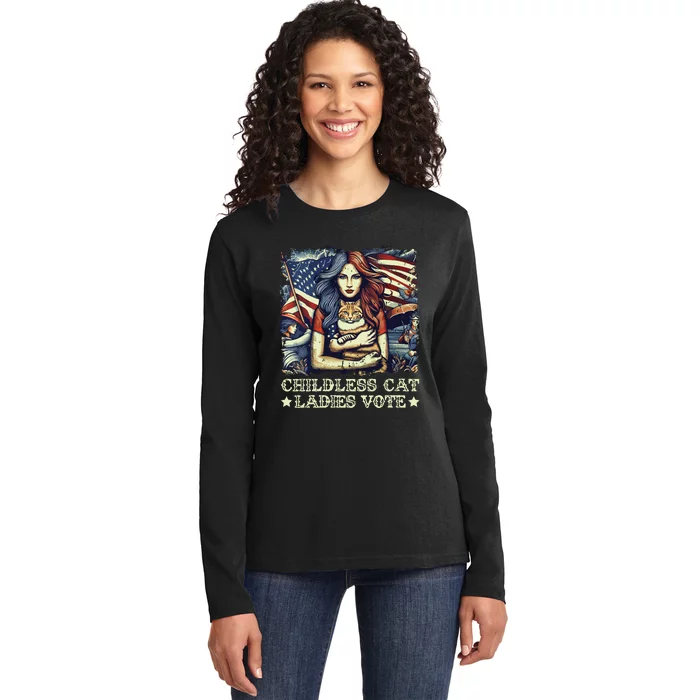 Childless Cat Ladies Vote Kamala Harris 2024 Ladies Long Sleeve Shirt