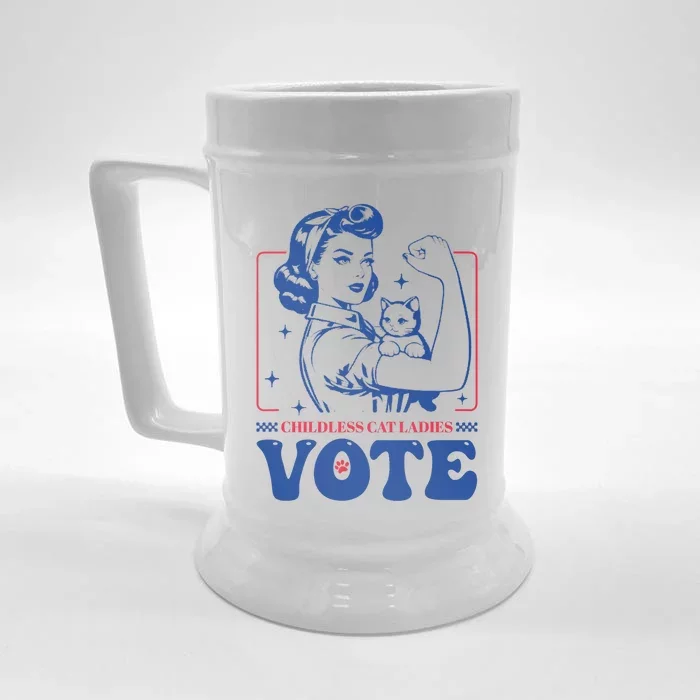 Childless Cat Ladies Vote Retro Election 2024 Usa Front & Back Beer Stein