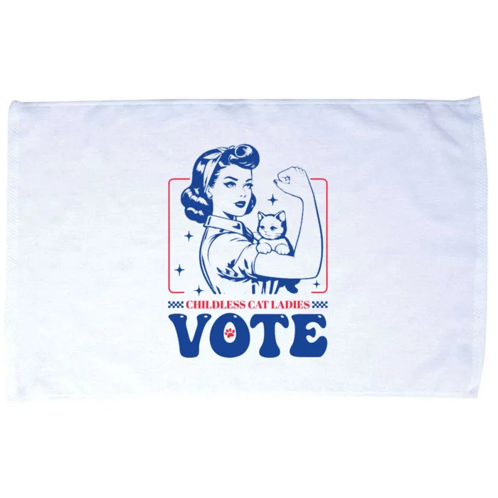 Childless Cat Ladies Vote Retro Election 2024 Usa Microfiber Hand Towel