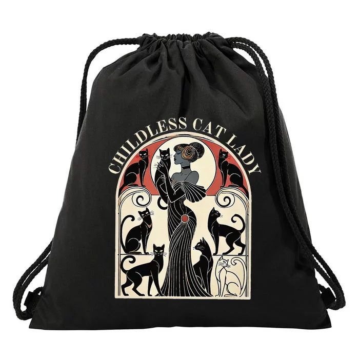 Childless Cat Ladies Cat Karma Retro Funny Gift Drawstring Bag