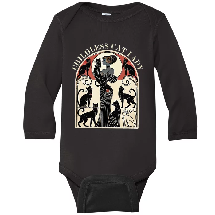 Childless Cat Ladies Cat Karma Retro Funny Gift Baby Long Sleeve Bodysuit