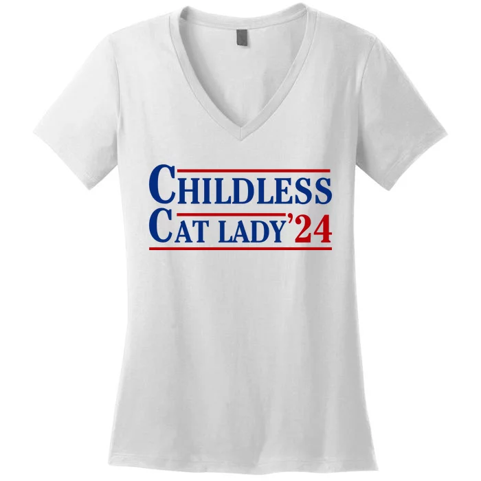 Childless Cat Lady 2024 Women's V-Neck T-Shirt