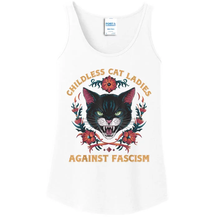 Childless Cat Lady Ladies Against Fascism Kamala 2024 Ladies Essential Tank