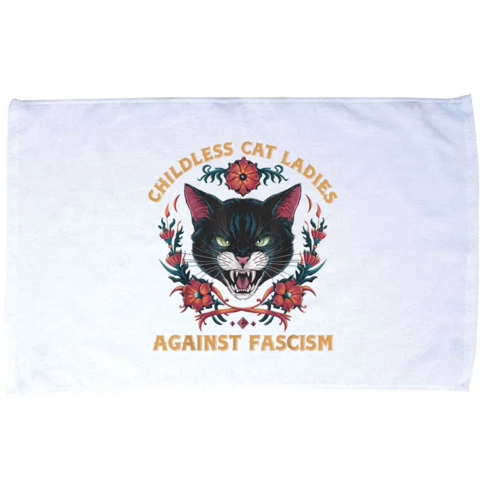 Childless Cat Lady Ladies Against Fascism Kamala 2024 Microfiber Hand Towel