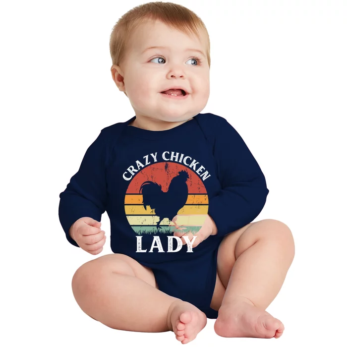 Crazy Chicken Lady Funny Women Girls Poultry Farm Farmer Gift Baby Long Sleeve Bodysuit