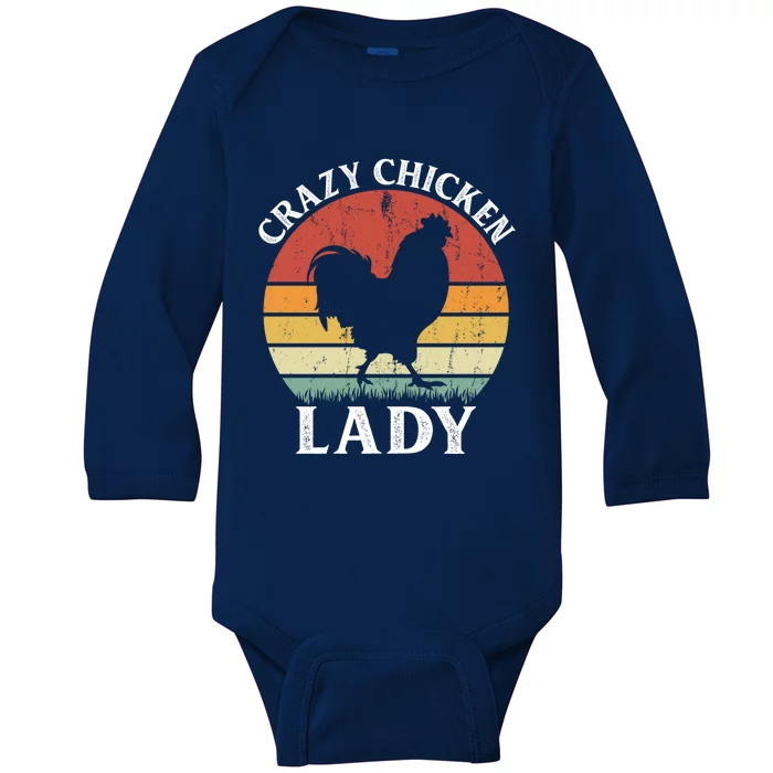 Crazy Chicken Lady Funny Women Girls Poultry Farm Farmer Gift Baby Long Sleeve Bodysuit