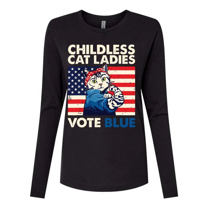 Childless Cat Ladies Vote Blue Vintage Cat Usa Flag Womens Cotton Relaxed Long Sleeve T-Shirt