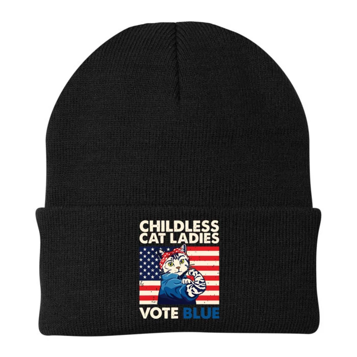 Childless Cat Ladies Vote Blue Vintage Cat Usa Flag Knit Cap Winter Beanie