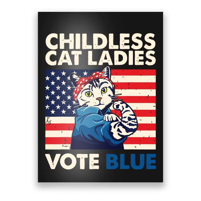 Childless Cat Ladies Vote Blue Vintage Cat Usa Flag Poster