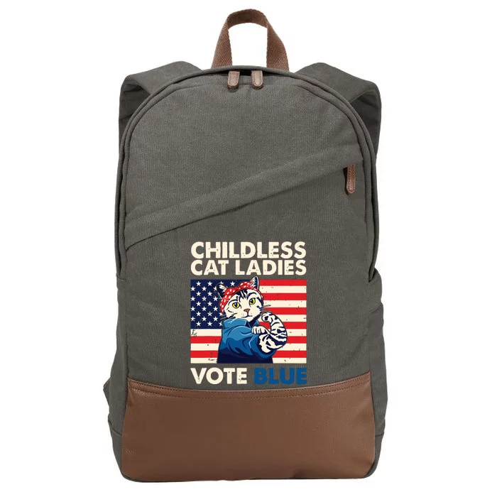 Childless Cat Ladies Vote Blue Vintage Cat Usa Flag Cotton Canvas Backpack