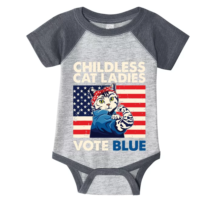 Childless Cat Ladies Vote Blue Vintage Cat Usa Flag Infant Baby Jersey Bodysuit