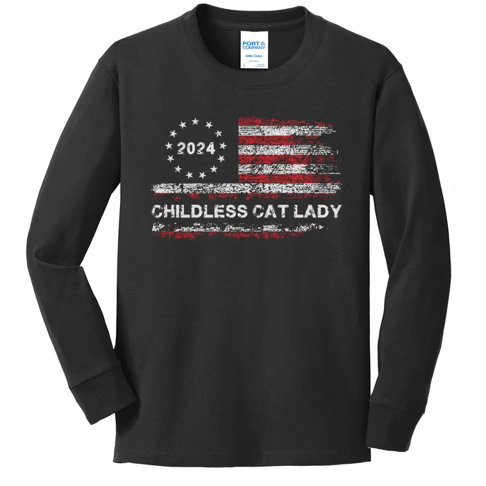 Childless Cat Lady 2024 Kids Long Sleeve Shirt