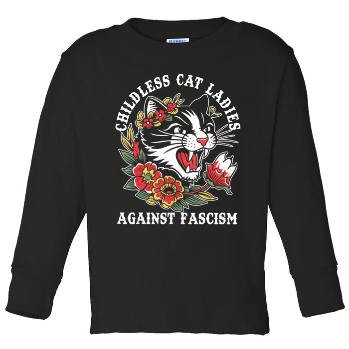 Childless Cat Ladies Against Fascism Vintage Toddler Long Sleeve Shirt