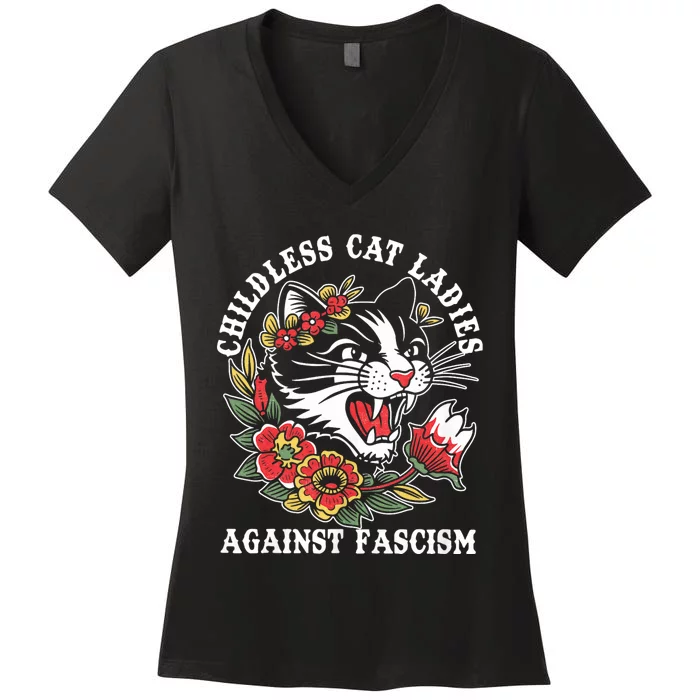 Childless Cat Ladies Against Fascism Vintage Women's V-Neck T-Shirt