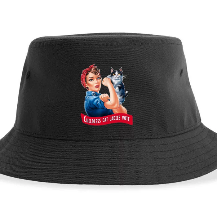 Childless Cat Ladies Vote Rosie The Riveter Sustainable Bucket Hat