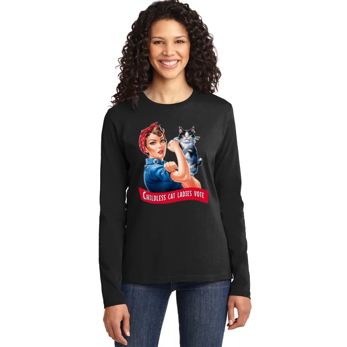 Childless Cat Ladies Vote Rosie The Riveter Ladies Long Sleeve Shirt