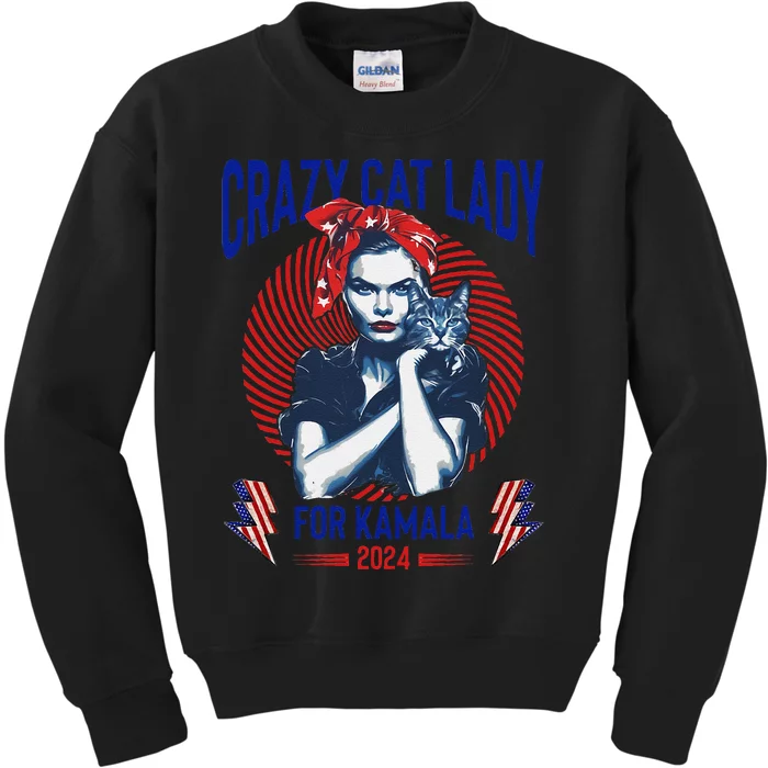 Crazy Cat Lady For Kamala 2024 Kamala Election 2024 Vote Gift Kids Sweatshirt