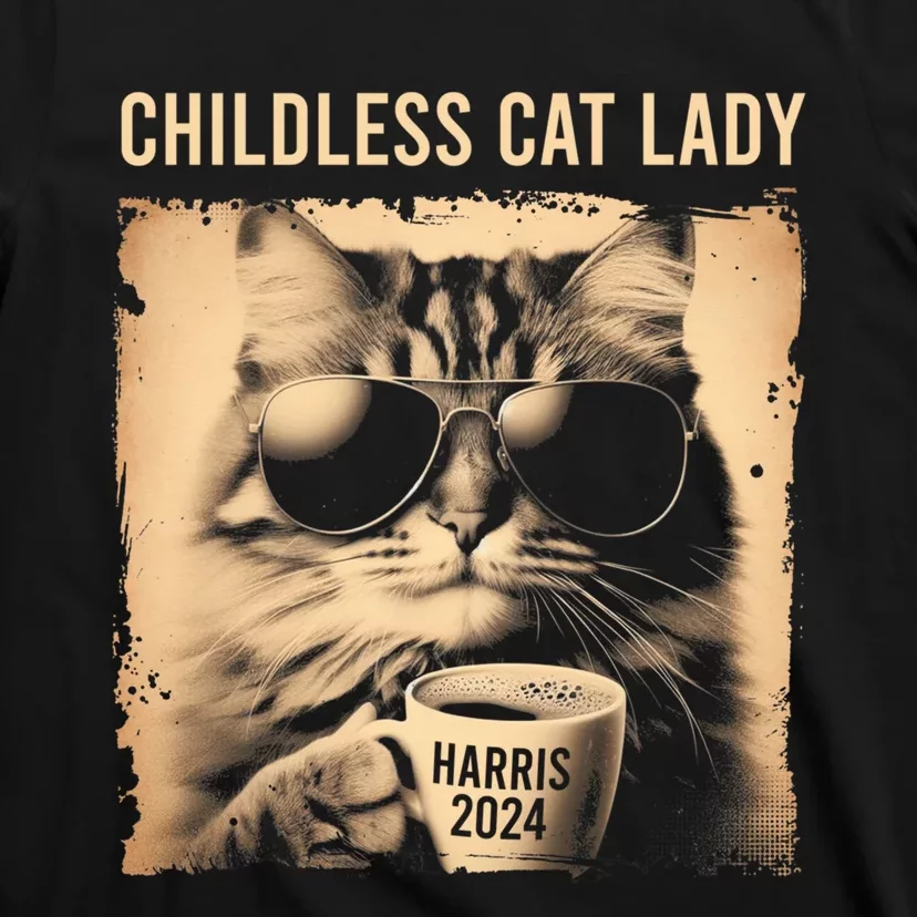 Childless Cat Lady Vintage Coffee Cat Kamala 2024 T-Shirt