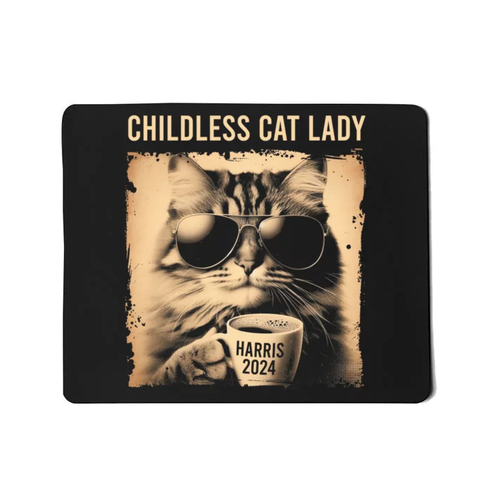 Childless Cat Lady Vintage Coffee Cat Kamala 2024 Mousepad