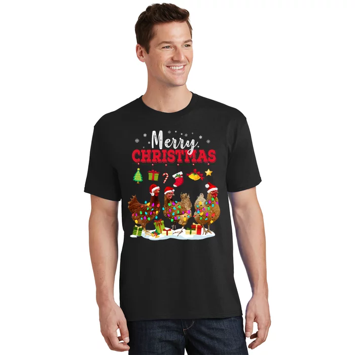 Chicken Christmas Lights Merry Xmas Family Matching Pajama T-Shirt