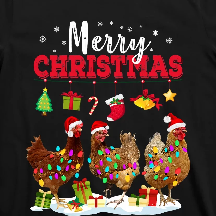 Chicken Christmas Lights Merry Xmas Family Matching Pajama T-Shirt