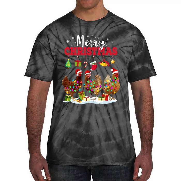 Chicken Christmas Lights Merry Xmas Family Matching Pajama Tie-Dye T-Shirt