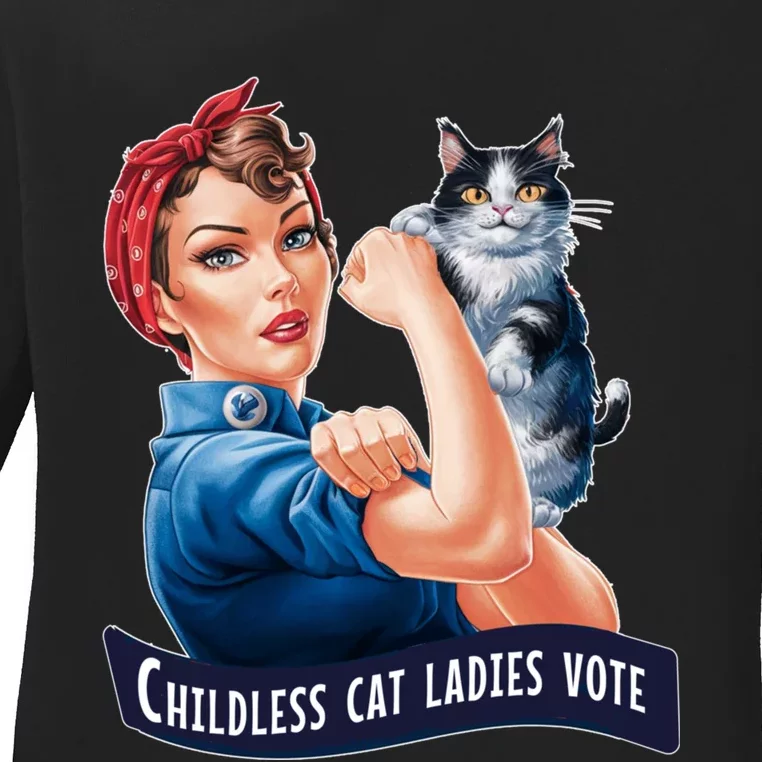 Childless Cat Ladies Vote Rosie The Riveter Ladies Long Sleeve Shirt