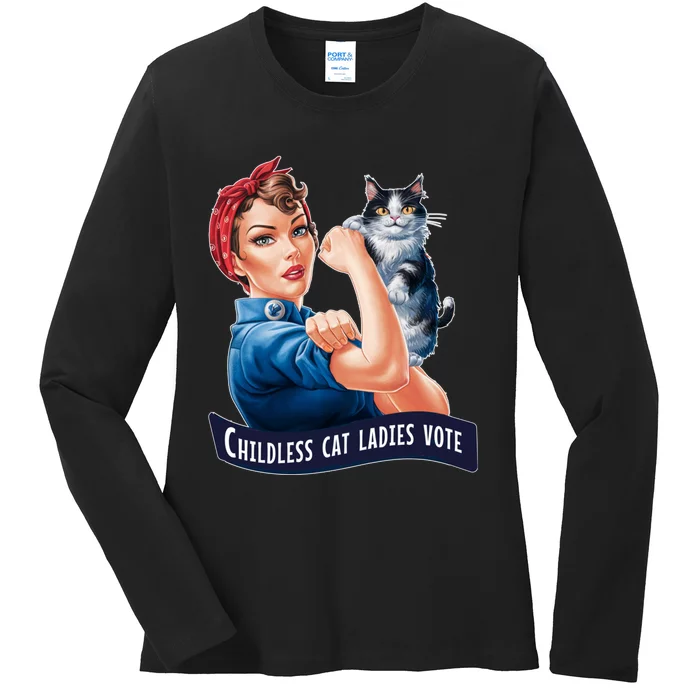 Childless Cat Ladies Vote Rosie The Riveter Ladies Long Sleeve Shirt