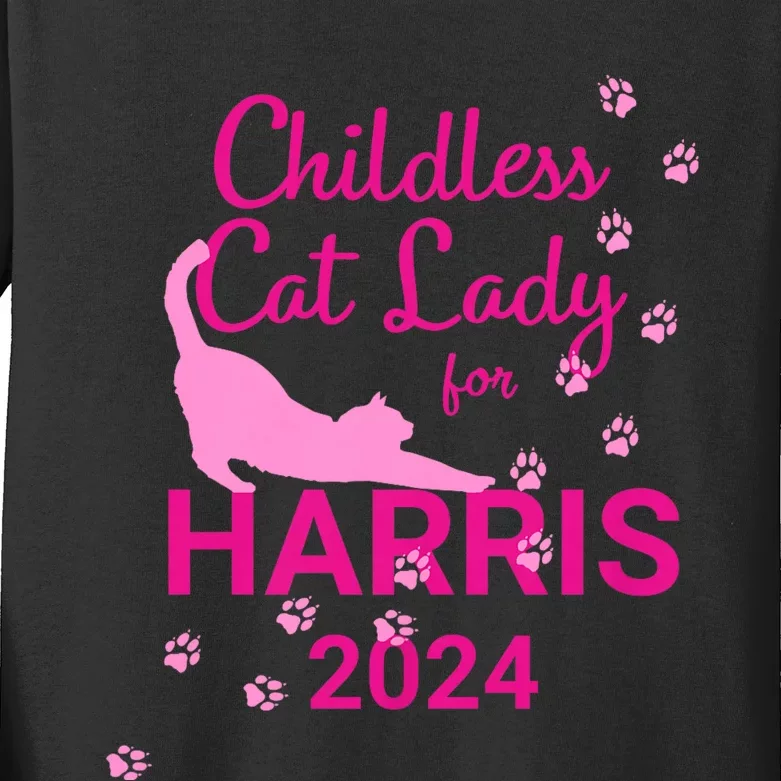 Childless Cat Lady For Harris 2024 Kids Long Sleeve Shirt