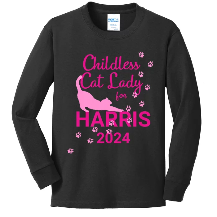 Childless Cat Lady For Harris 2024 Kids Long Sleeve Shirt