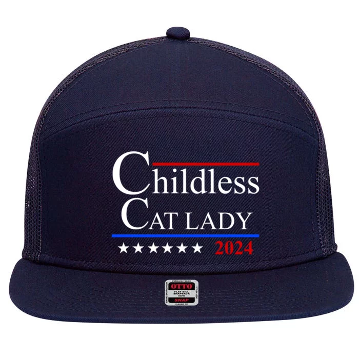 Childless Cat Lady 2024 Funny Kamala Harris 7 Panel Mesh Trucker Snapback Hat