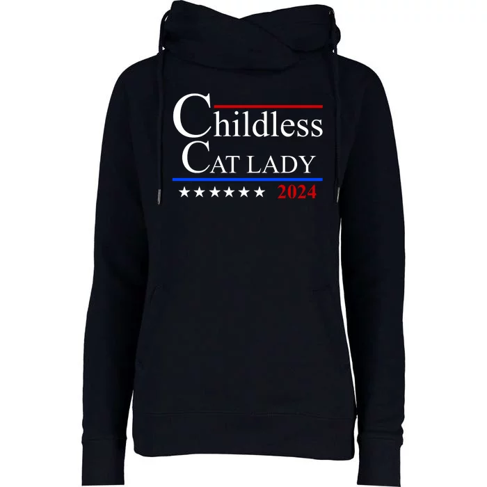 Childless Cat Lady 2024 Funny Kamala Harris Womens Funnel Neck Pullover Hood