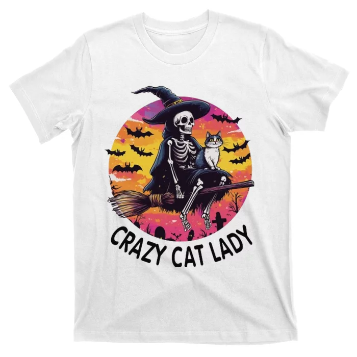 Crazy Cat Lady Funny Witch Halloween Spooky T-Shirt