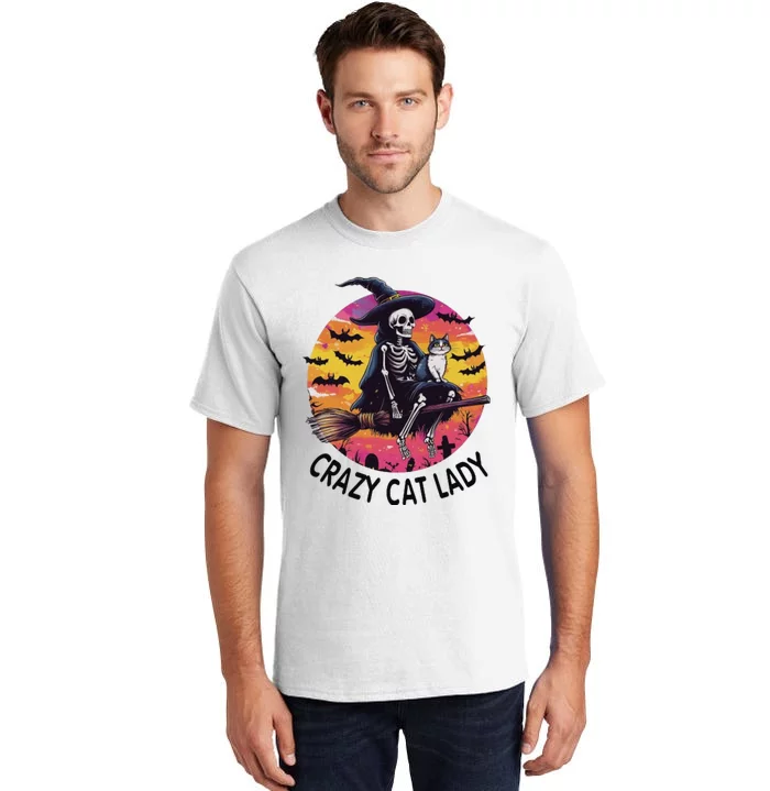 Crazy Cat Lady Funny Witch Halloween Spooky Tall T-Shirt